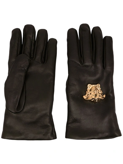 Shop Versace La Medusa Leather Gloves In Grün