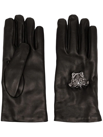 Shop Versace La Medusa Leather Gloves In Schwarz