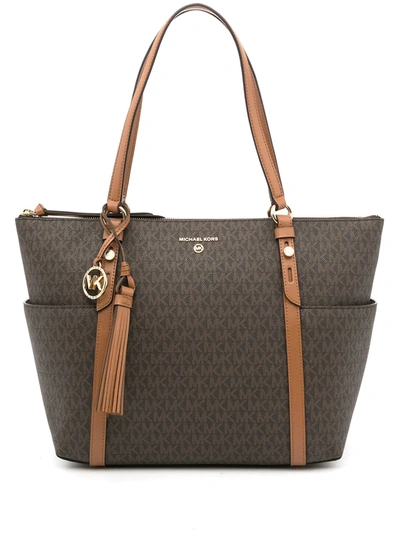 Shop Michael Michael Kors Monogram-print Leather Tote Bag In Braun