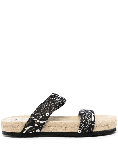Manebi Bandana-print Flat Slides In Schwarz