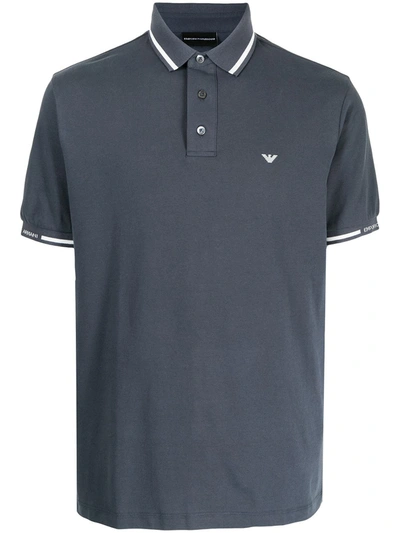 Shop Emporio Armani Logo-embroidered Cotton Polo Shirt In Blau