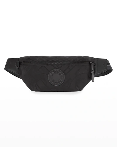 Shop Burberry Men's Md Sonny Xl Monogram Jacquard Belt Bag In Black