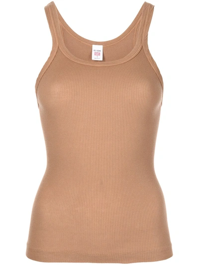 Shop Re/done Ribbed Cotton Tank Top In Brown