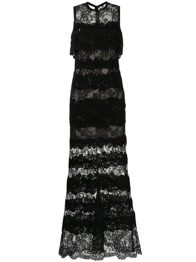 Shop Elie Saab Macrame Lace-panelled Sleeveless Gown In Schwarz