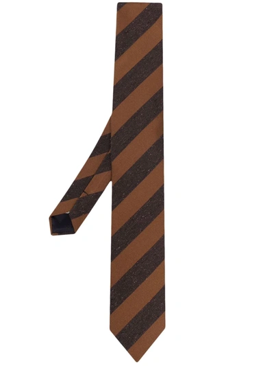 Shop Lardini Striped Jacquard Tie In Braun
