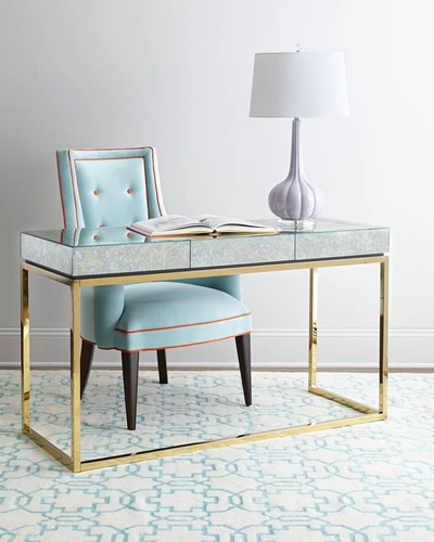 Shop Jonathan Adler Delphine Desk In Brass/lt. Blue