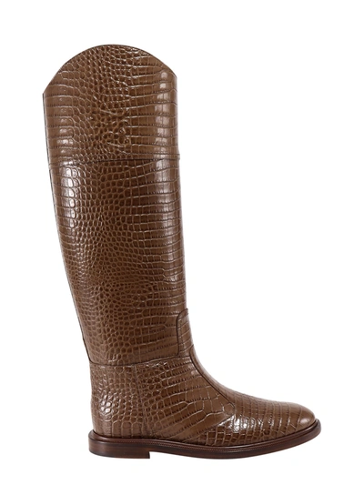 Shop Fendi Karligraphy Boots In Brown