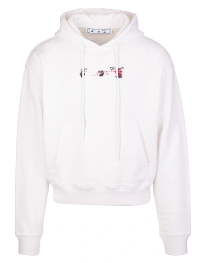 Shop Off-white Man White Acrylic Arrows Printed Hoodie