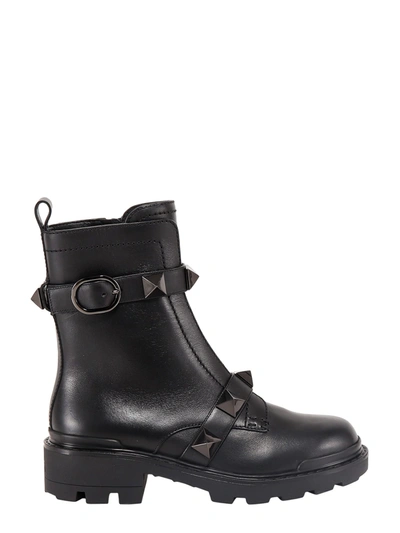 Shop Valentino Garavani Roman Stud Ankle Boots In Black