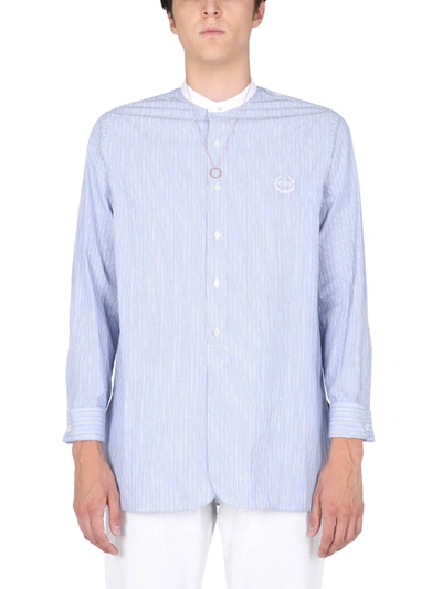 Shop Maison Margiela Shirt With Embroidered Logo In Azzurro