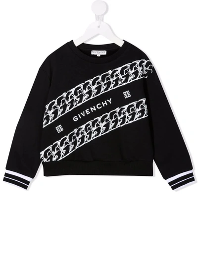 Shop Givenchy Kids Black Sweatshirt With White Logo And G Chain Motif In Nero