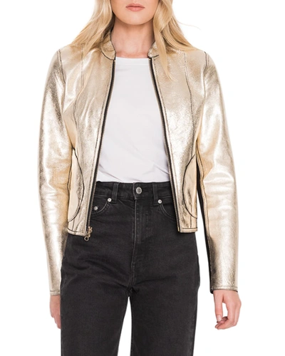 Shop Lamarque Chapin Reversible Leather Bomber Jacket In Black/gold