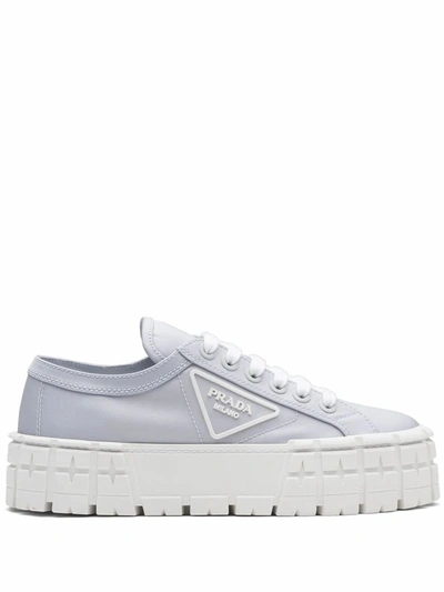 Shop Prada Women's Light Blue Leather Sneakers