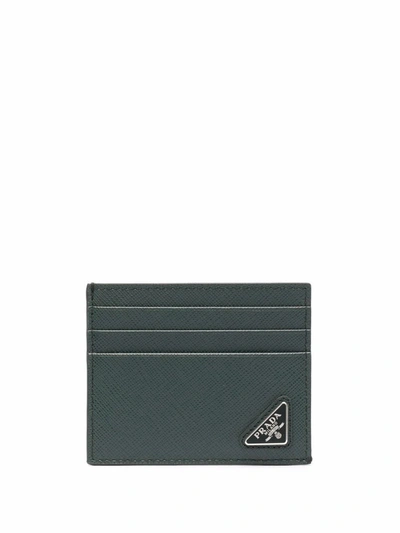 Shop Prada Men's Green Leather Card Holder