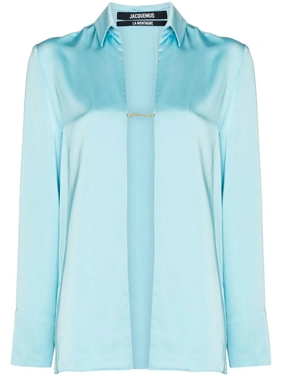 Shop Jacquemus Women's Light Blue Viscose Shirt