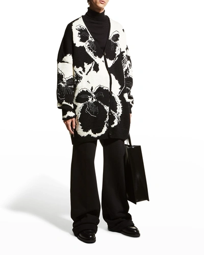 Shop Loewe Men's Joe Brainard Intarsia Pansies Cardigan In Ecru/black