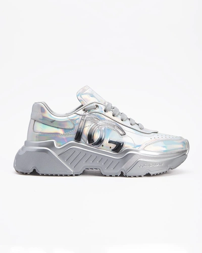 Shop Dolce & Gabbana Daymaster Dg Iridescent Leather Runner Sneakers In Silver