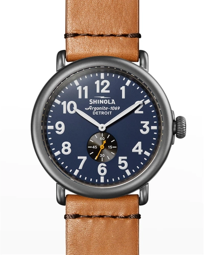 Shop Shinola Men's 47mm Runwell Sub-second Leather Watch In Midnight Blue