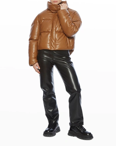 Shop Apparis Jemma Vegan Leather Short Puffer Jacket In Camel