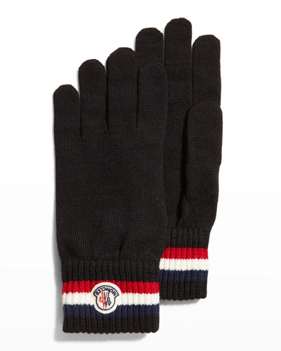 Shop Moncler Men's Striped Wool Gloves In Black