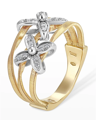 Shop Marco Bicego Marrakech Onde 18k Yellow And White Gold 3-row Diamond Ring Size 7