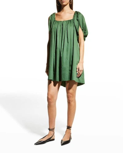 Shop Rebecca Taylor Tulip-sleeve Cotton Dress In Emerald