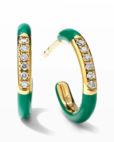 Shop Ippolita 18k Carnevale Stardust Huggie Hoop Earrings With Diamonds In Green