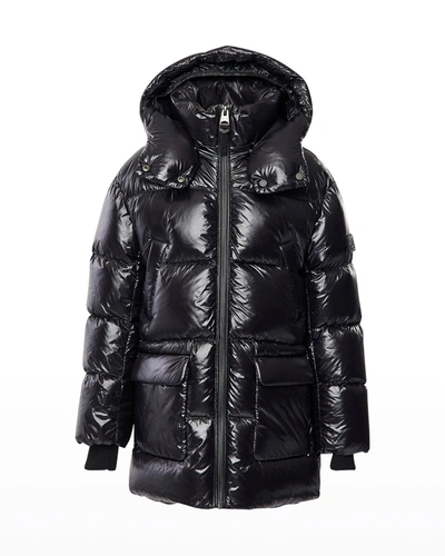 Shop Mackage Kid's Kennie Puffer Hooded Parker In Black