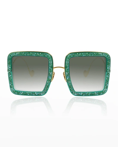 Shop Anna-karin Karlsson Beaming Sky Swarovski Square Acetate Sunglasses In Emerald Crystal