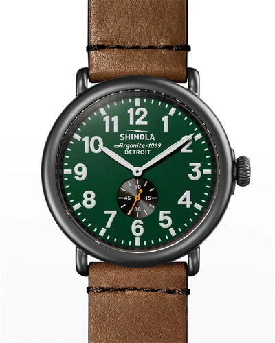 Shop Shinola Men's 47mm Runwell Sub-second Leather Watch In Dark Green