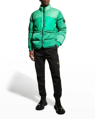 Shop Stone Island Men's Panama Garment-dyed Puffer Jacket In Green