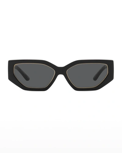 Shop Tory Burch Geometric Rectangle Propionate Sunglasses In Black