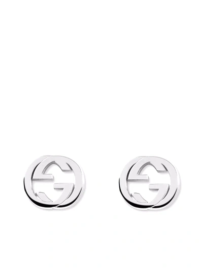 Shop Gucci Sterling Silver Interlocking G Stud Earrings In Metallic