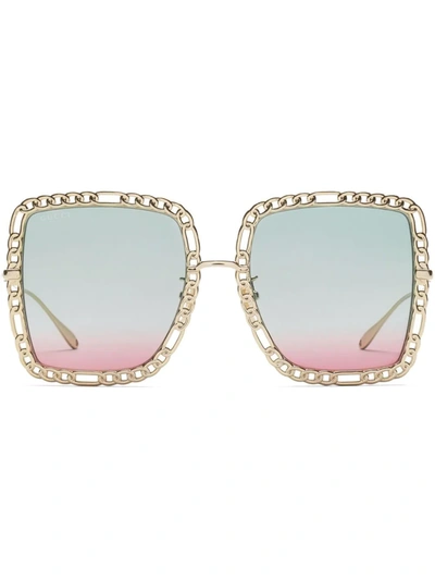 Gucci Blue/pink Chain-detail Frame Sunglasses In Blue