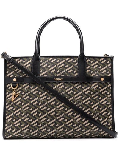 Shop Versace La Greca-print Tote Bag In Black