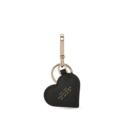 Smythson Black Panama Heart Crossgrain Leather Keyring In Black