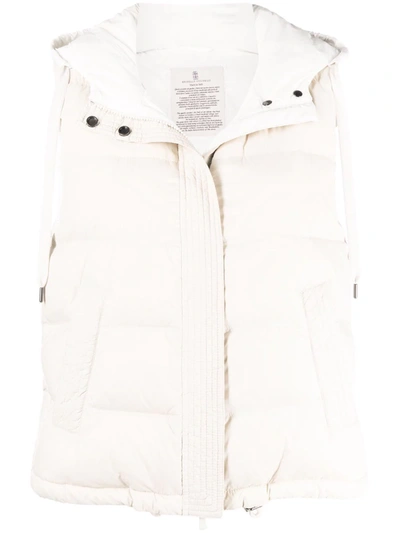 Shop Brunello Cucinelli Padded Hooded Gilet In Neutrals