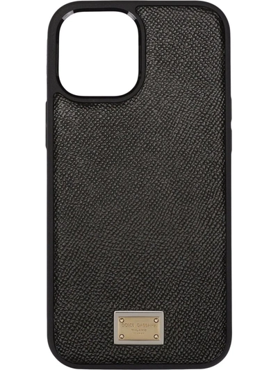 Shop Dolce & Gabbana Logo Plate Calfskin Iphone 12 Pro Case In Black