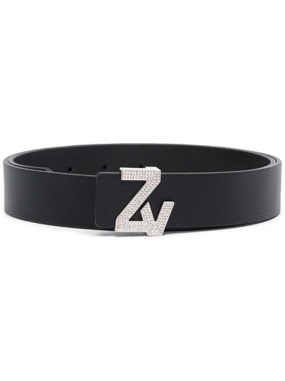 Zadig & Voltaire Crystal-embellished Leather Belt In Black