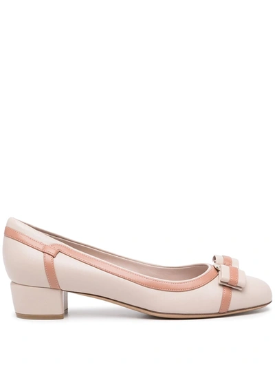 Ferragamo Vara Stripe Low-heel Leather Pumps In Pink