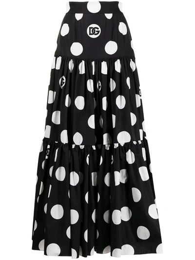 Shop Dolce & Gabbana Polka-dot Tiered Maxi Skirt In Black
