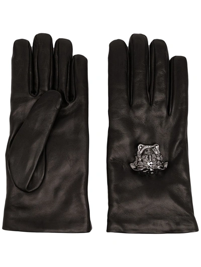 Shop Versace La Medusa Leather Gloves In Black