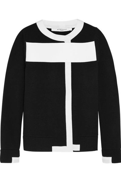 Shop Givenchy Wool-blend Cardigan With White Trim In Black