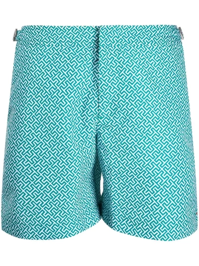 Shop Orlebar Brown Geometric-print Buckle-detail Swim Shorts In White