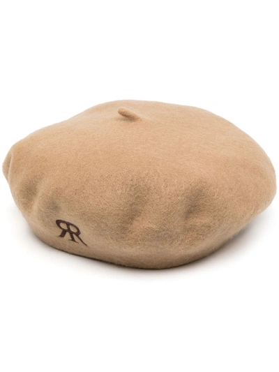 Shop Rokh Embroidered-logo Wool Beret In Brown