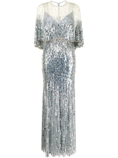 Shop Jenny Packham Crystal-embellished Tulle Gown In Blue