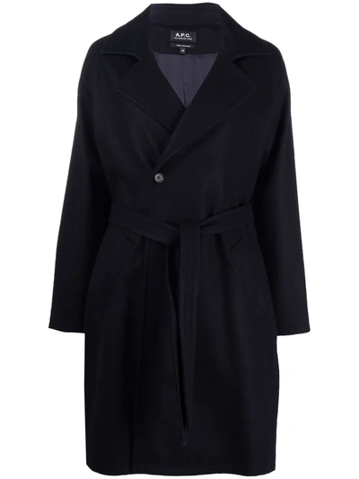 Shop Apc Bakerstreet Belted Coat In Blue