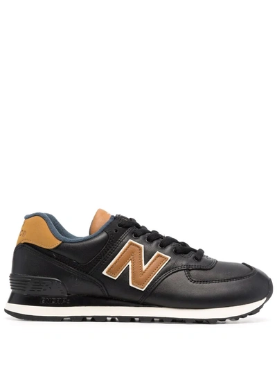 New Balance 574 Leather Sneakers In Schwarz | ModeSens