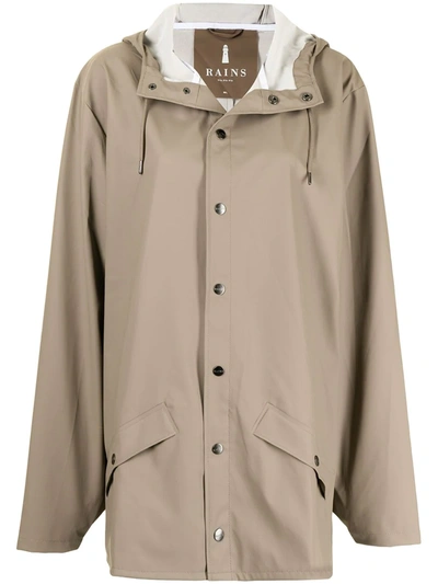 Shop Rains Drawstring Hooded Jacket In Brown