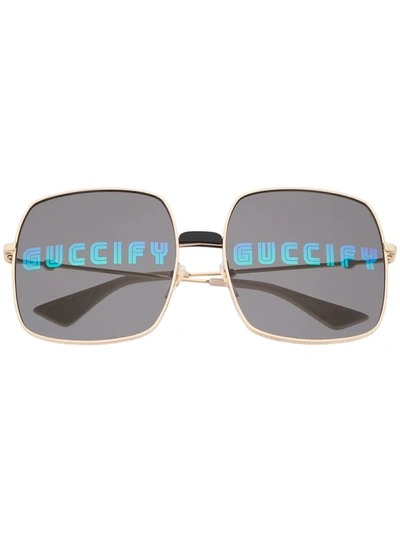 Shop Gucci Fy Rectangular-frame Sunglasses In Gold